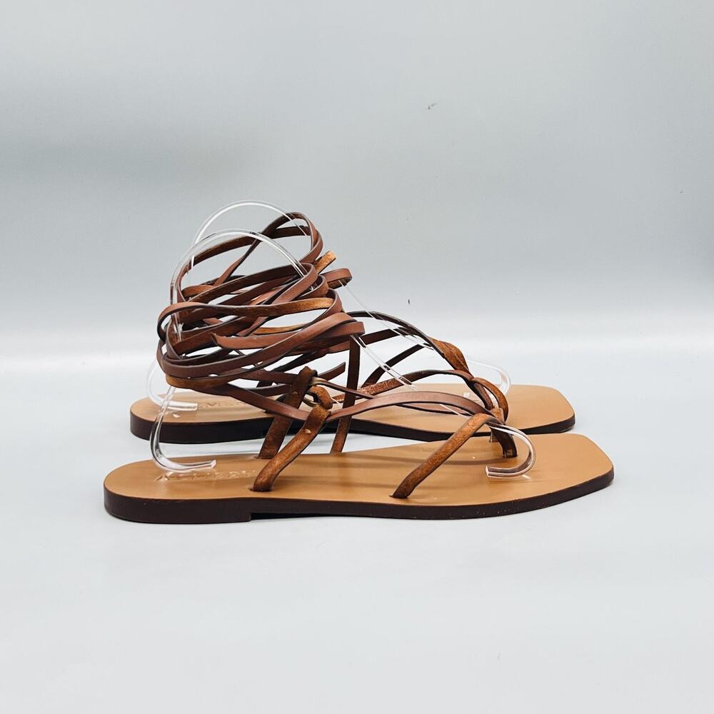 A.EMERY Sandals Womens 9 Brown Leather Lace Up Gladiator Strappy Flat Shoes